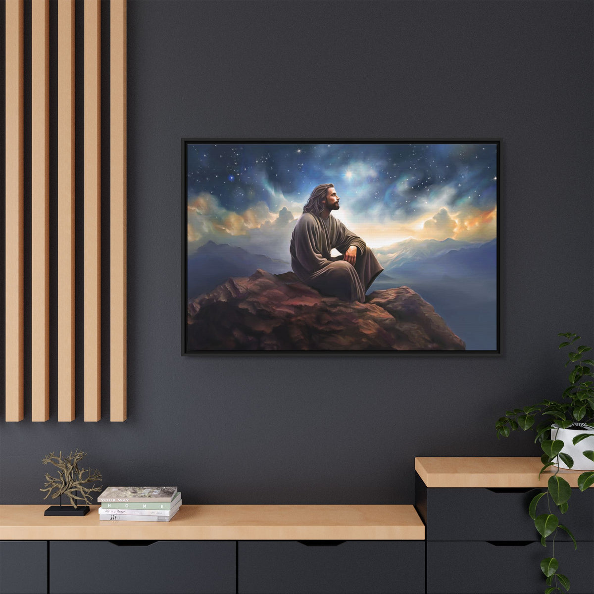 Jesus with The Stars, Canvas Print Art Framed, Jesus Christ Handmade Artwork, Deep Meditative Christian Gift