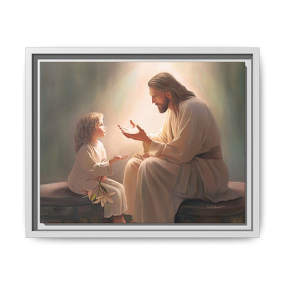 We are His Children, Fine Art Framed Canvas Print, Picture of Jesus, Jesus with a Child, Christian Gift, Christian Art, Jesus Christ Art with Child