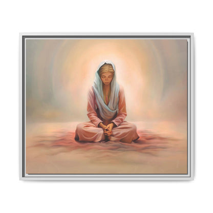 Stillness Framed Canvas Wall Art, Serene Meditation Decor, Spiritual Mindfulness Gift, Tranquil Room Accent, Woman Religious Art