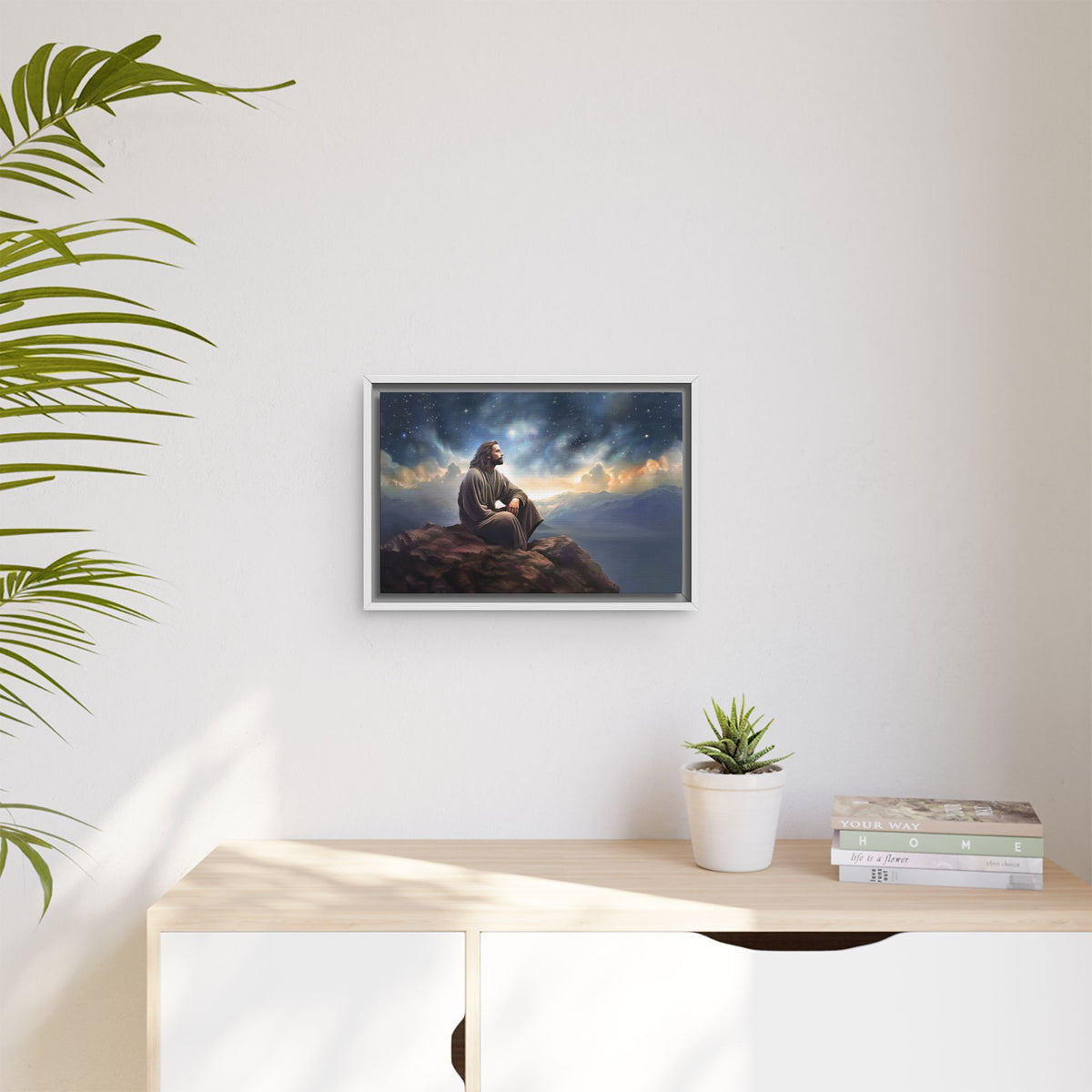Jesus with The Stars, Canvas Print Art Framed, Jesus Christ Handmade Artwork, Deep Meditative Christian Gift