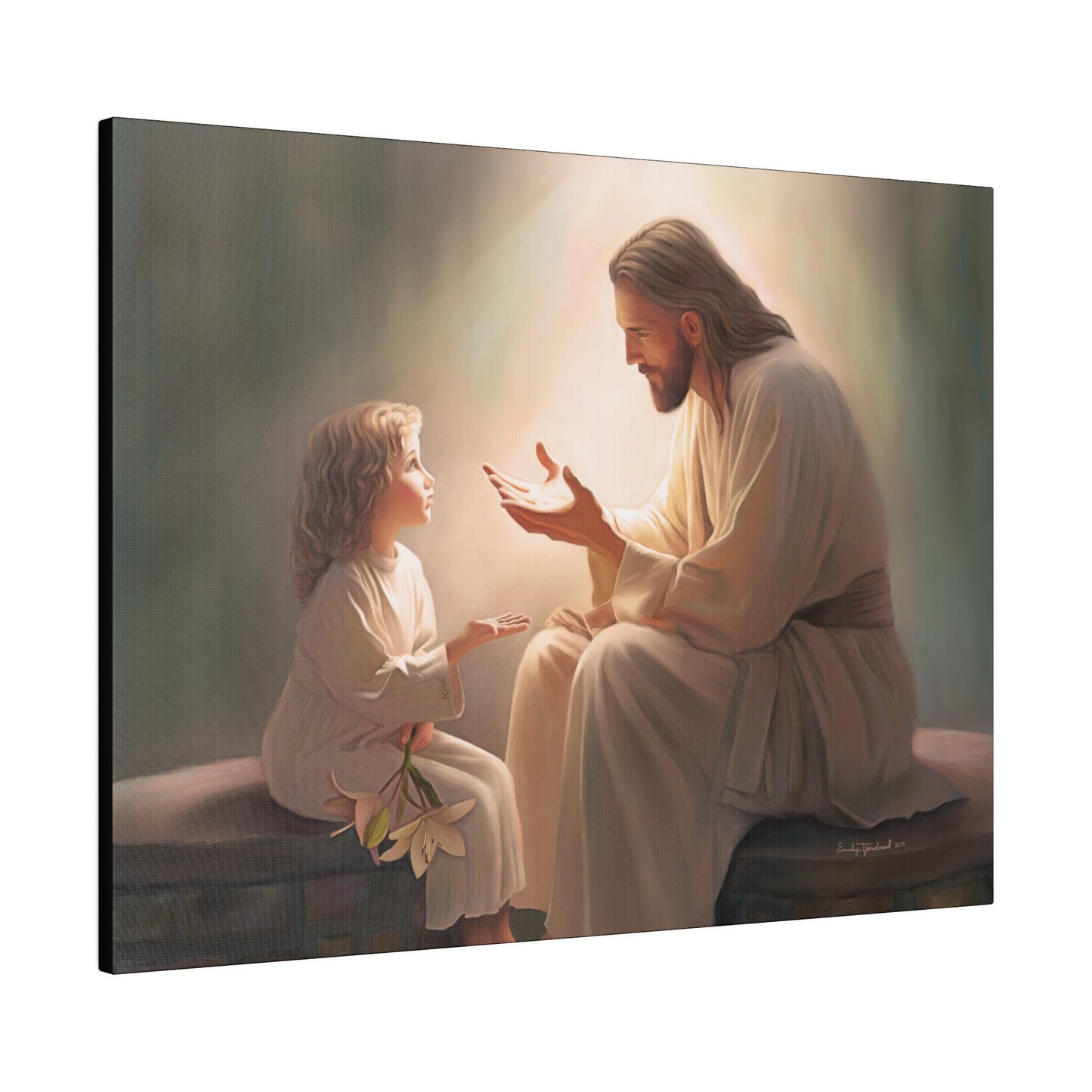 You Are The Light, fine art canvas print, Christian artwork, Jesus with a child, Jesus Christ with a little girl, Consider The Lillies