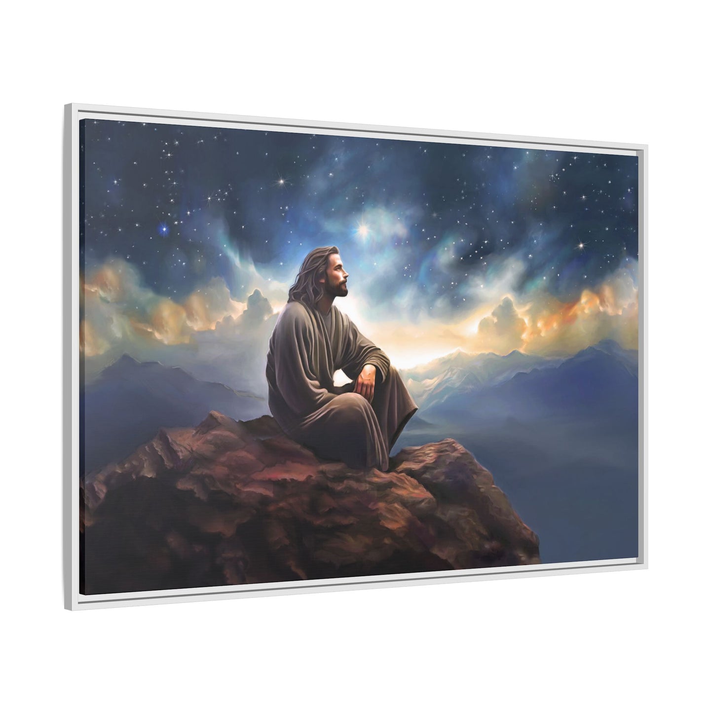 Jesus with The Stars, Canvas Print Art Framed, Jesus Christ Handmade Artwork, Deep Meditative Christian Gift