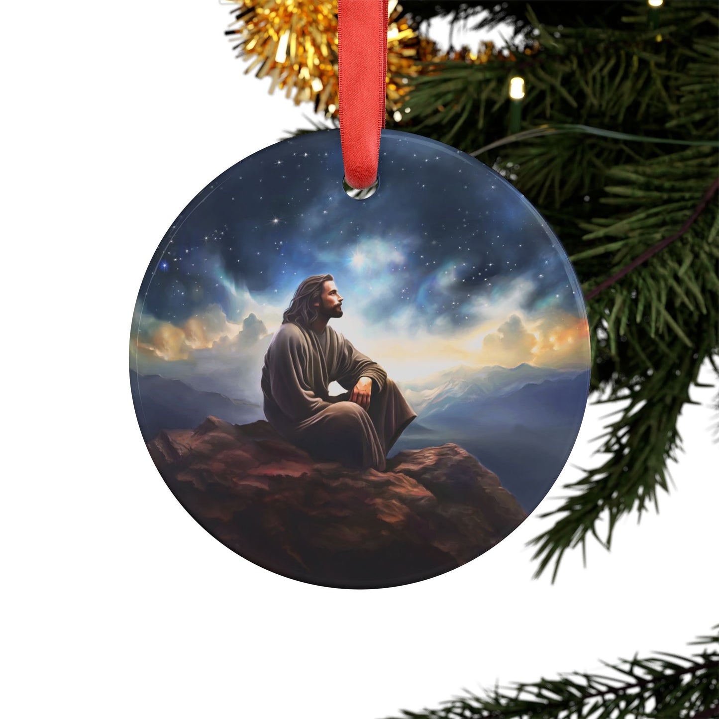 Jesus Christ Christmas Ornament, Christian Ornament with Ribbon