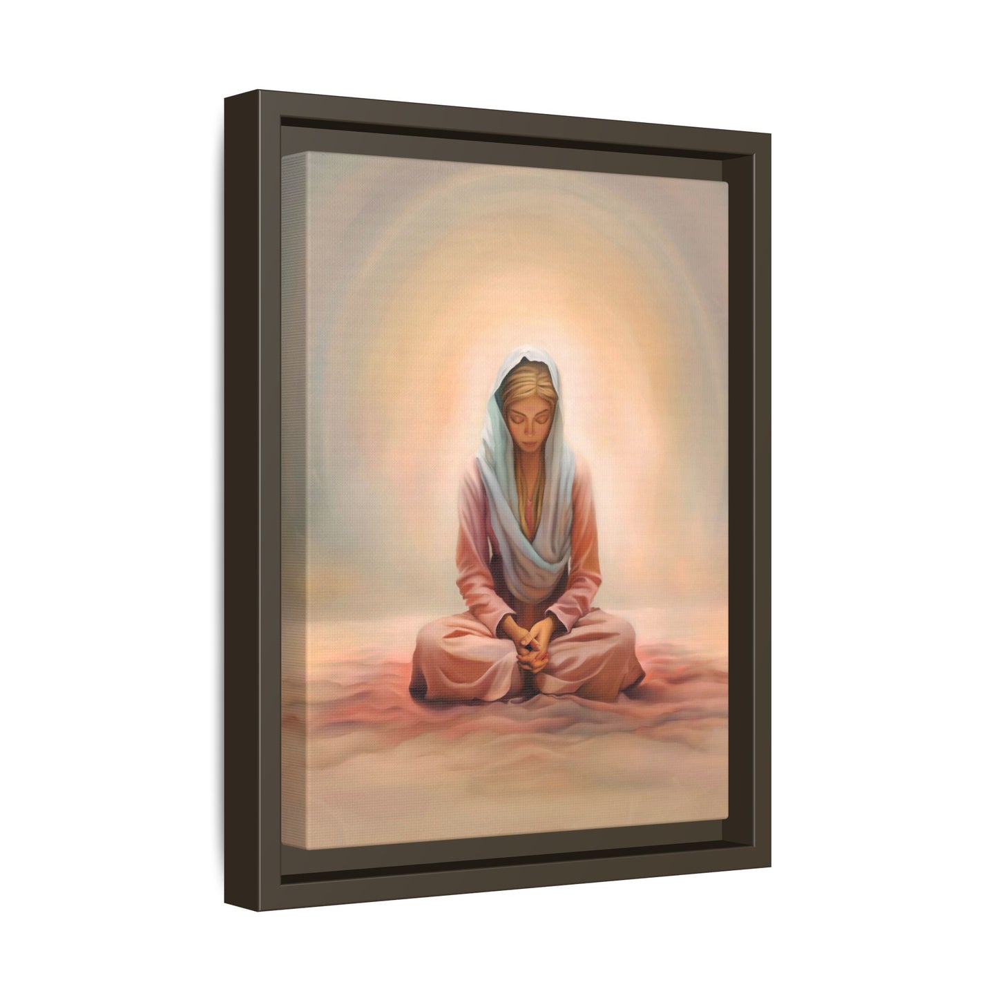 Stillness Framed Canvas Wall Art, Serene Meditation Decor, Spiritual Mindfulness Gift, Tranquil Room Accent, Woman Religious Art