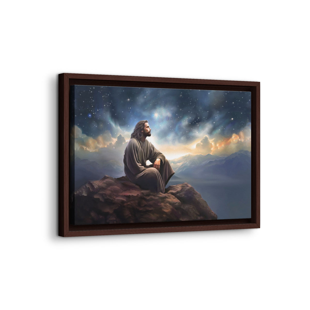 Jesus with The Stars, Canvas Print Art Framed, Jesus Christ Handmade Artwork, Deep Meditative Christian Gift