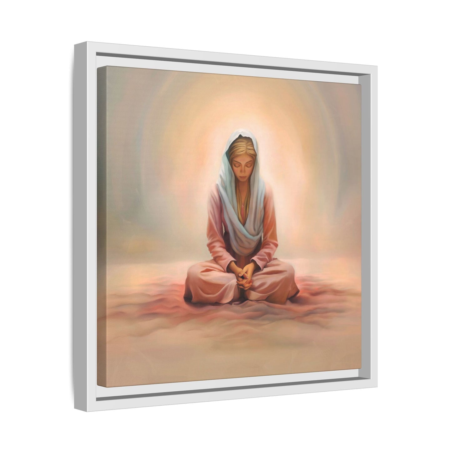 Stillness Framed Canvas Wall Art, Serene Meditation Decor, Spiritual Mindfulness Gift, Tranquil Room Accent, Woman Religious Art