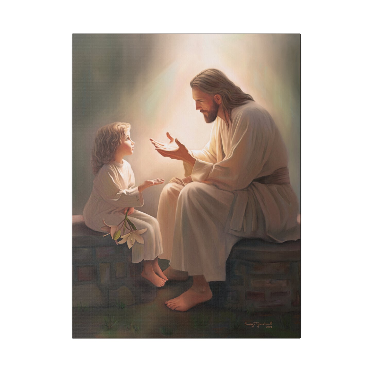 You Are The Light, fine art canvas print, Christian artwork, Jesus with a child, Jesus Christ with a little girl, Consider The Lillies