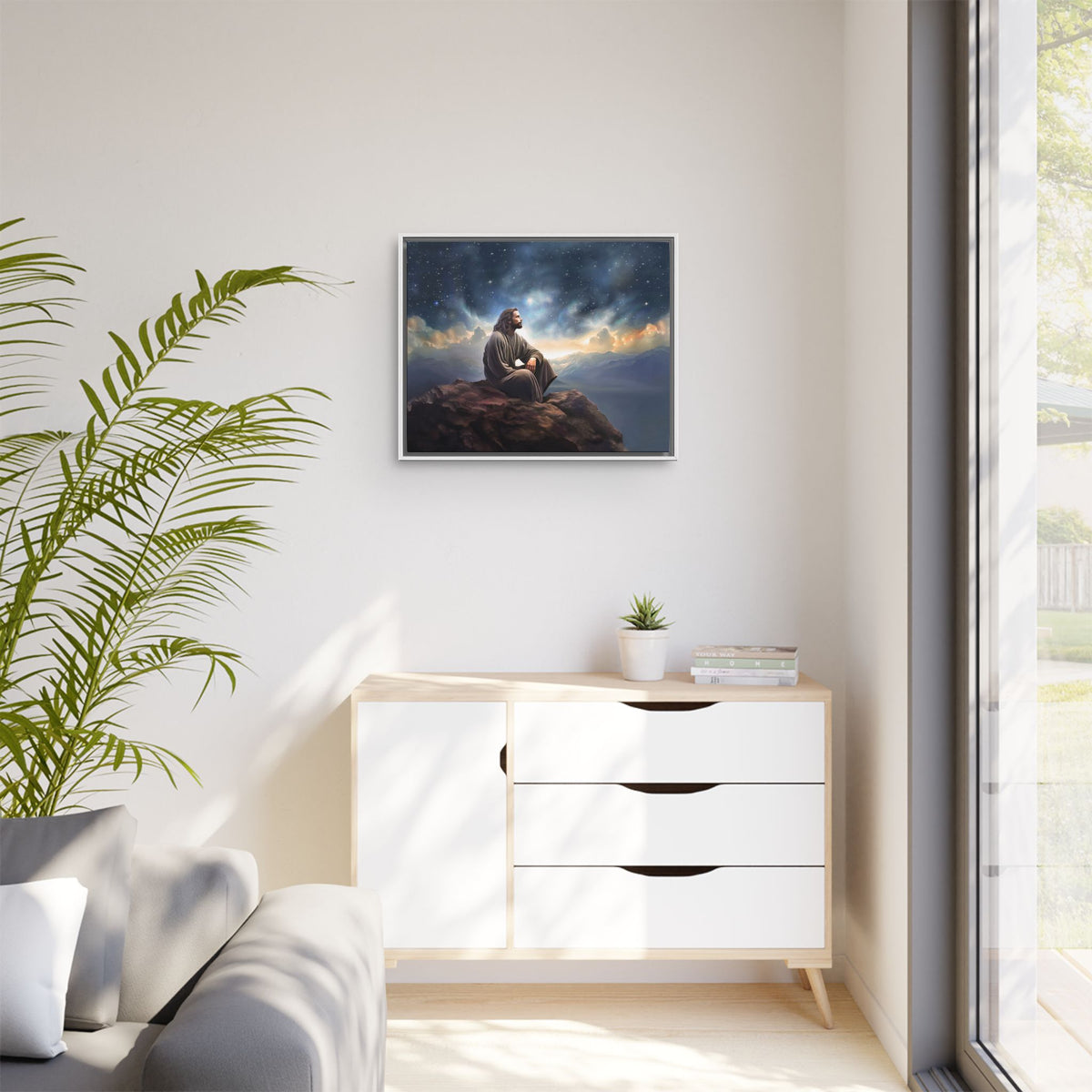 Jesus with The Stars, Canvas Print Art Framed, Jesus Christ Handmade Artwork, Deep Meditative Christian Gift