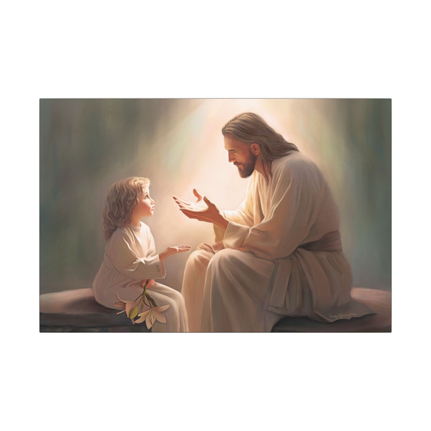 You Are The Light, fine art canvas print, Christian artwork, Jesus with a child, Jesus Christ with a little girl, Consider The Lillies