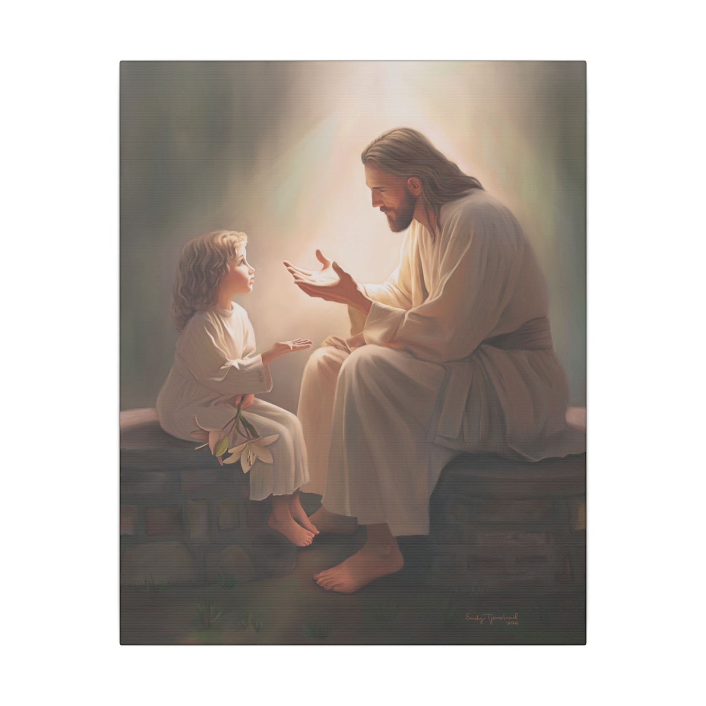You Are The Light, fine art canvas print, Christian artwork, Jesus with a child, Jesus Christ with a little girl, Consider The Lillies