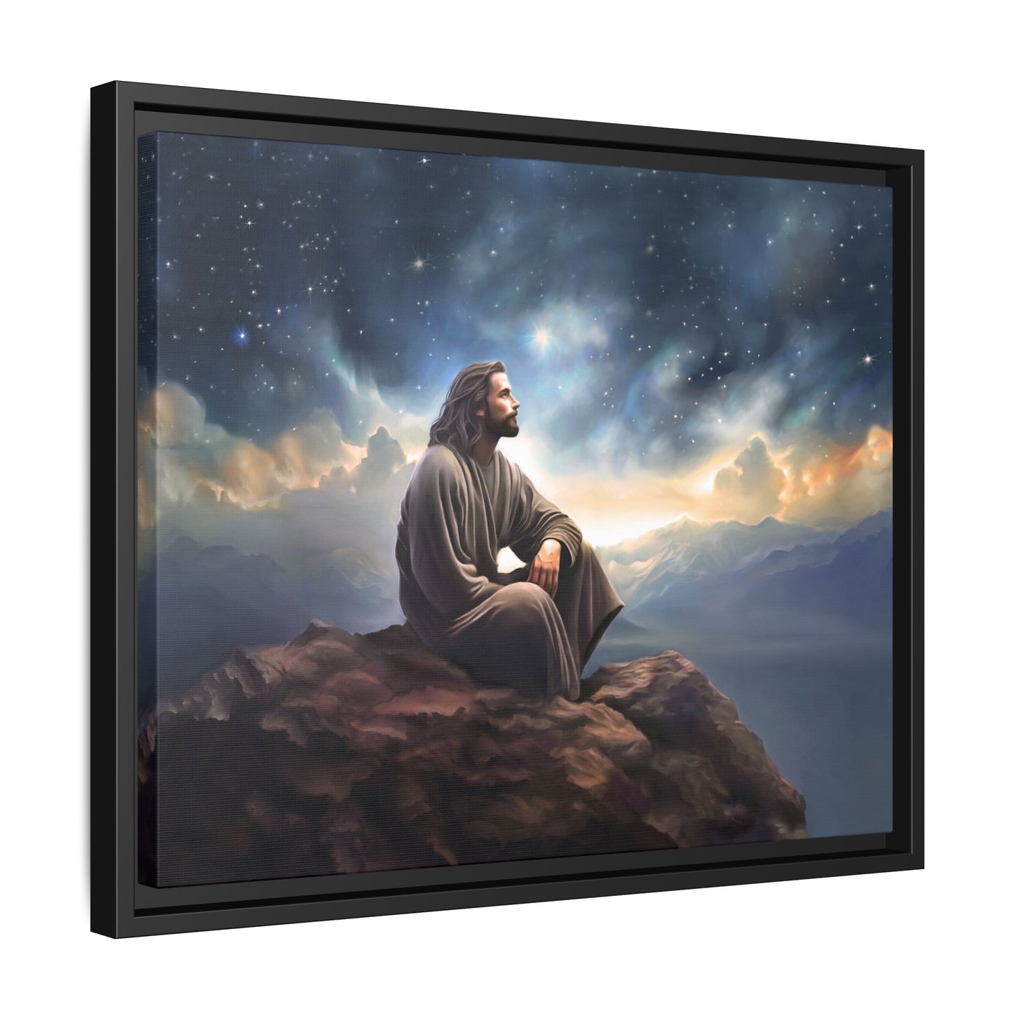 Jesus with The Stars, Canvas Print Art Framed, Jesus Christ Handmade Artwork, Deep Meditative Christian Gift