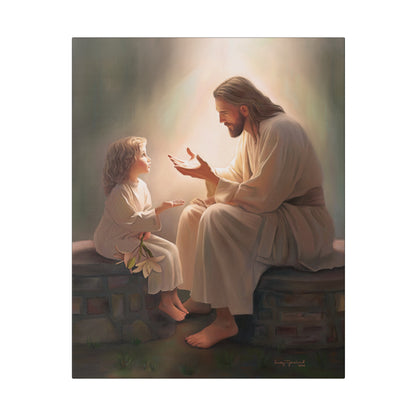 You Are The Light, fine art canvas print, Christian artwork, Jesus with a child, Jesus Christ with a little girl, Consider The Lillies