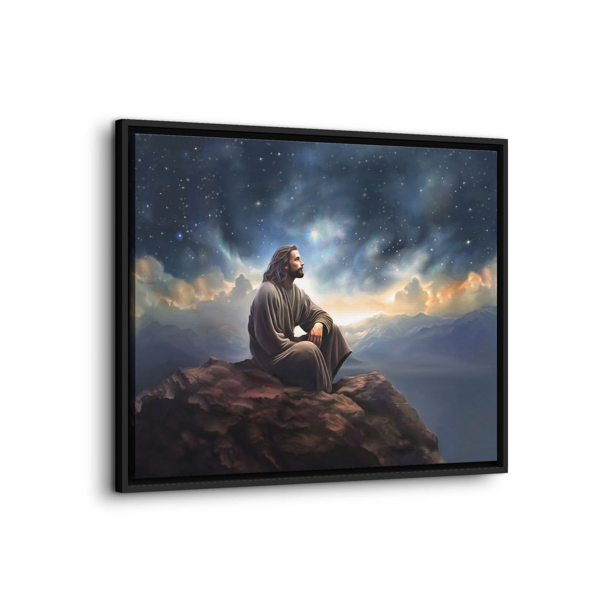 Jesus with The Stars, Canvas Print Art Framed, Jesus Christ Handmade Artwork, Deep Meditative Christian Gift