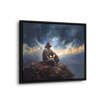 Jesus with The Stars, Canvas Print Art Framed, Jesus Christ Handmade Artwork, Deep Meditative Christian Gift