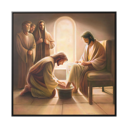 Jesus Washing the Feet, Canvas Print, Framed, The Unconditional Nature of God, Christian Art, Beautiful Art for Church and home, Gift for Him, Gift for Her