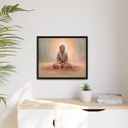Stillness Framed Canvas Wall Art, Serene Meditation Decor, Spiritual Mindfulness Gift, Tranquil Room Accent, Woman Religious Art