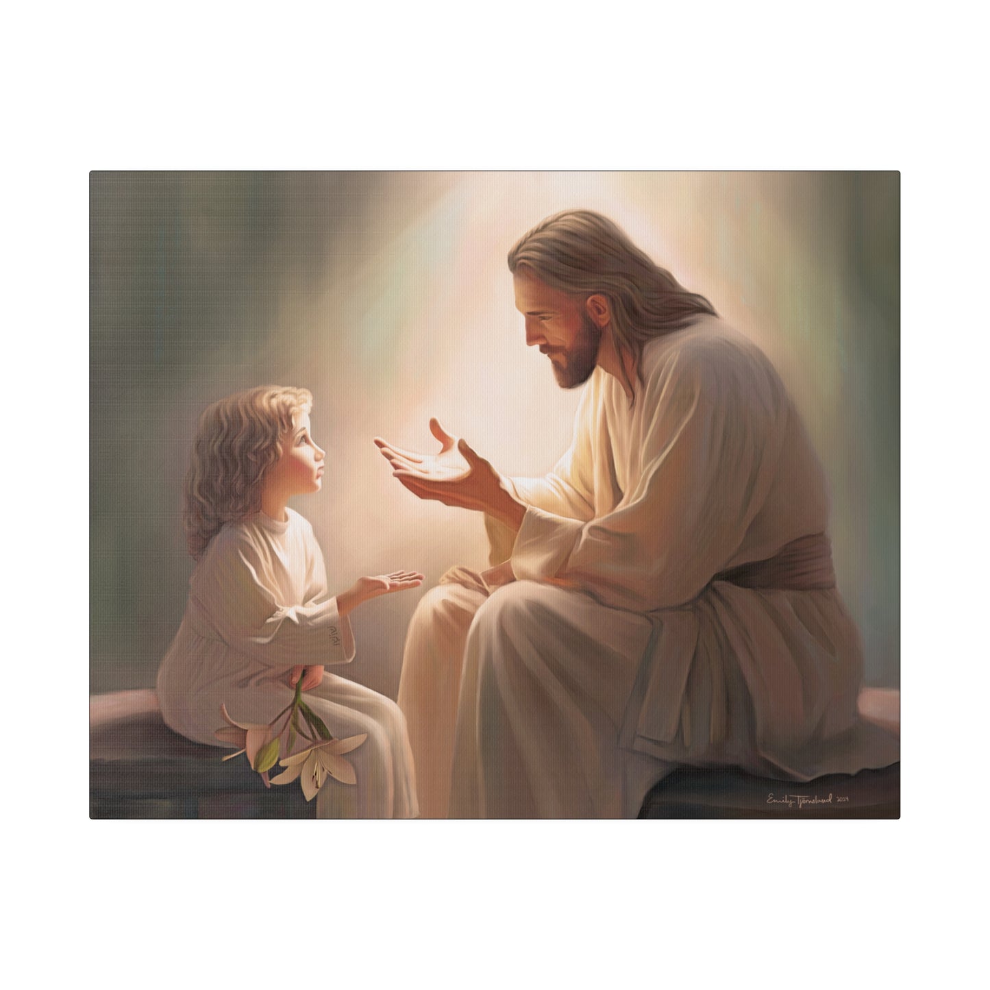 You Are The Light, fine art canvas print, Christian artwork, Jesus with a child, Jesus Christ with a little girl, Consider The Lillies