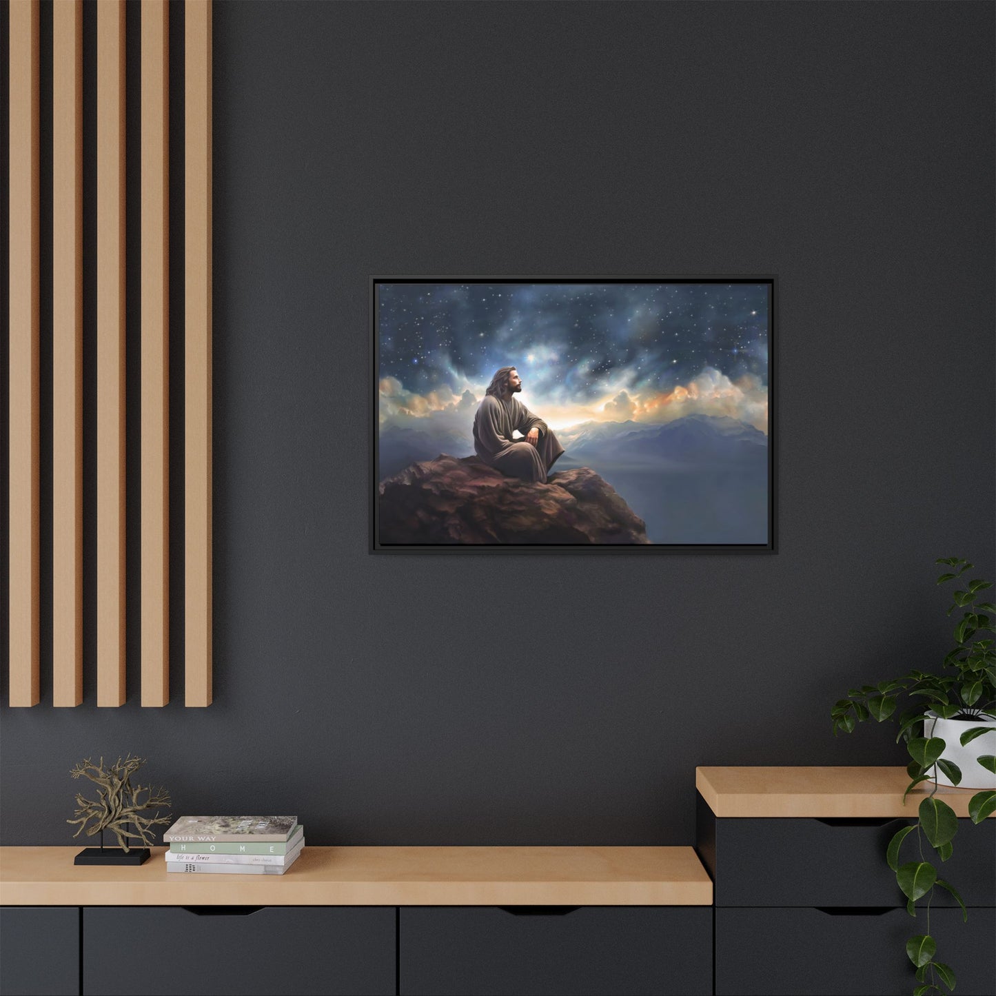 Jesus with The Stars, Canvas Print Art Framed, Jesus Christ Handmade Artwork, Deep Meditative Christian Gift