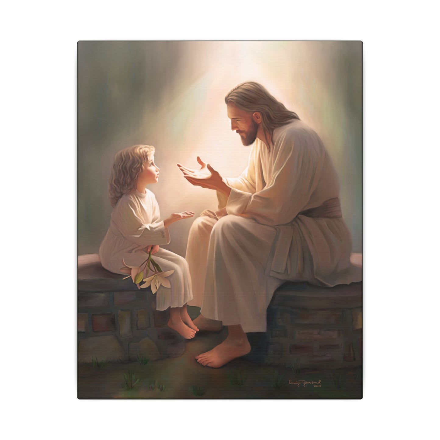 You Are The Light, fine art canvas print, Christian artwork, Jesus with a child, Jesus Christ with a little girl, Consider The Lillies