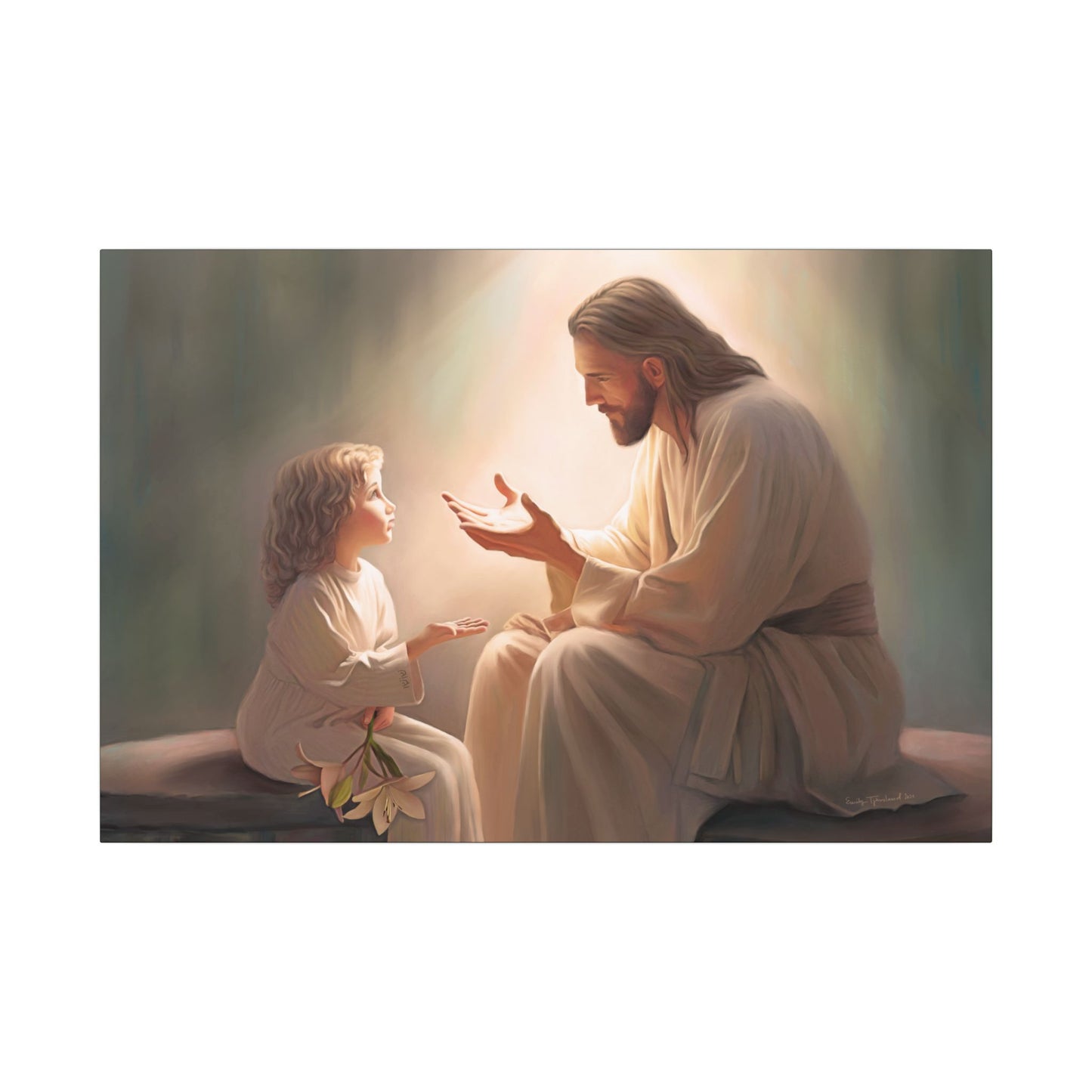You Are The Light, fine art canvas print, Christian artwork, Jesus with a child, Jesus Christ with a little girl, Consider The Lillies