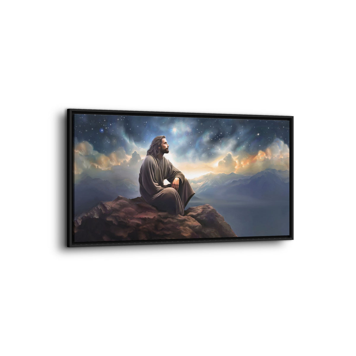 Jesus with The Stars, Canvas Print Art Framed, Jesus Christ Handmade Artwork, Deep Meditative Christian Gift