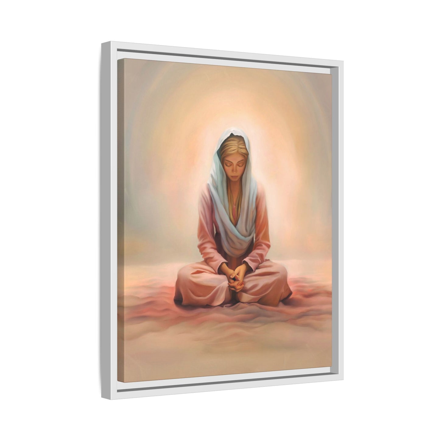 Stillness Framed Canvas Wall Art, Serene Meditation Decor, Spiritual Mindfulness Gift, Tranquil Room Accent, Woman Religious Art