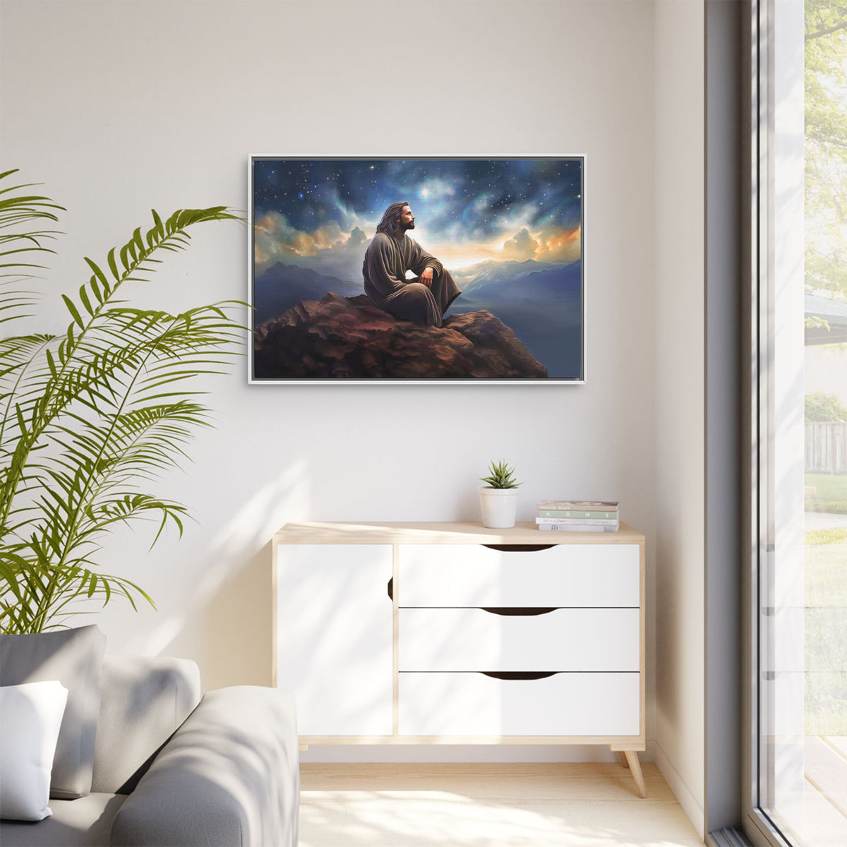 Jesus with The Stars, Canvas Print Art Framed, Jesus Christ Handmade Artwork, Deep Meditative Christian Gift