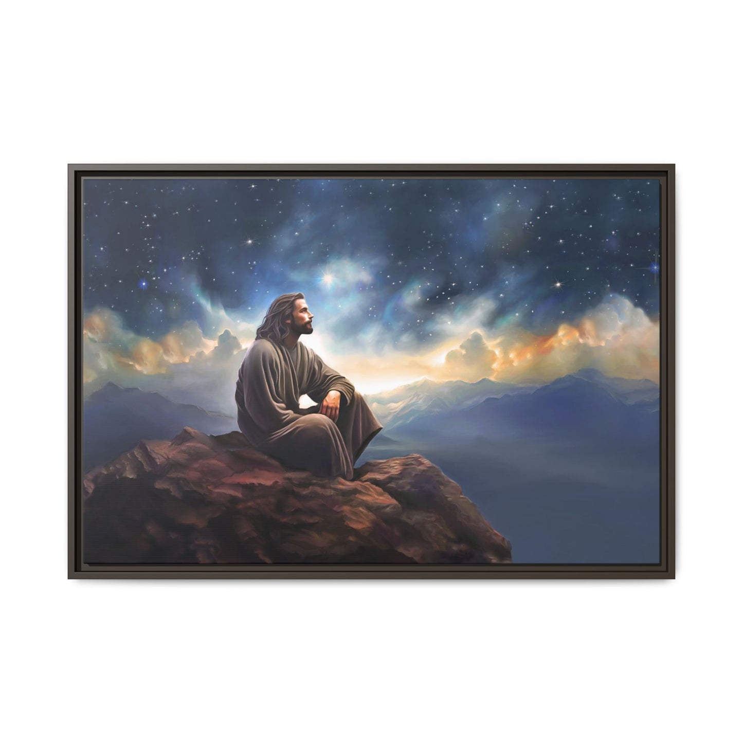 Jesus With The Stars, Framed Fine Art Canvas Print of Handmade Art, many sizes, Christian Art, Christian Gifts