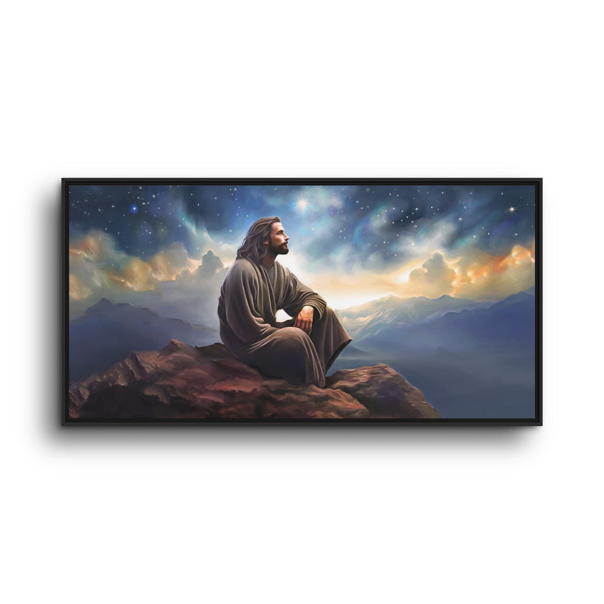 Jesus with The Stars, Canvas Print Art Framed, Jesus Christ Handmade Artwork, Deep Meditative Christian Gift