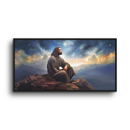Jesus with The Stars, Canvas Print Art Framed, Jesus Christ Handmade Artwork, Deep Meditative Christian Gift