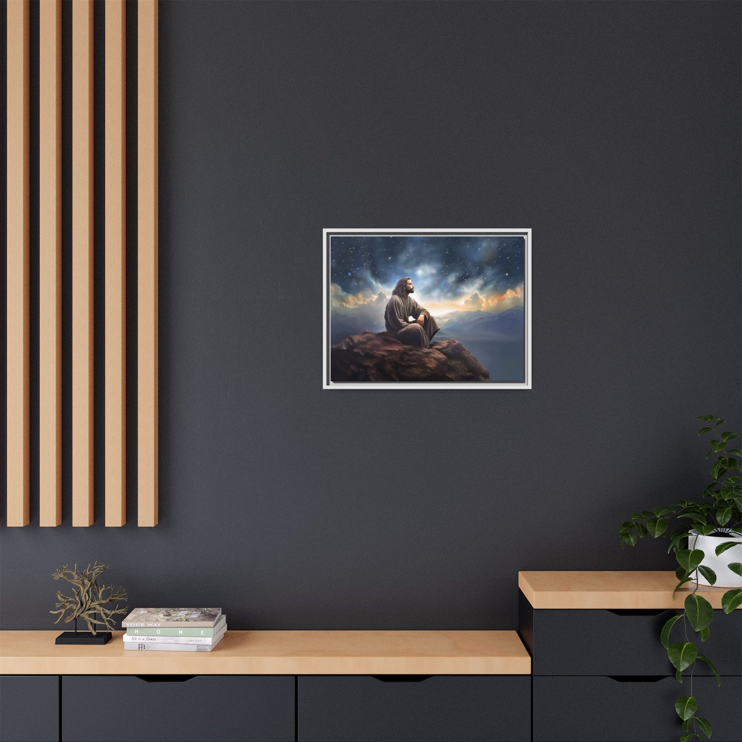 Jesus with The Stars, Canvas Print Art Framed, Jesus Christ Handmade Artwork, Deep Meditative Christian Gift