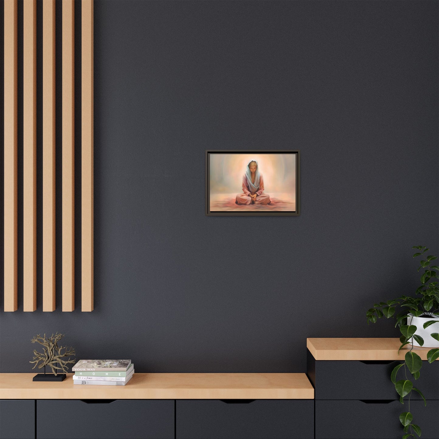 Stillness Framed Canvas Wall Art, Serene Meditation Decor, Spiritual Mindfulness Gift, Tranquil Room Accent, Woman Religious Art