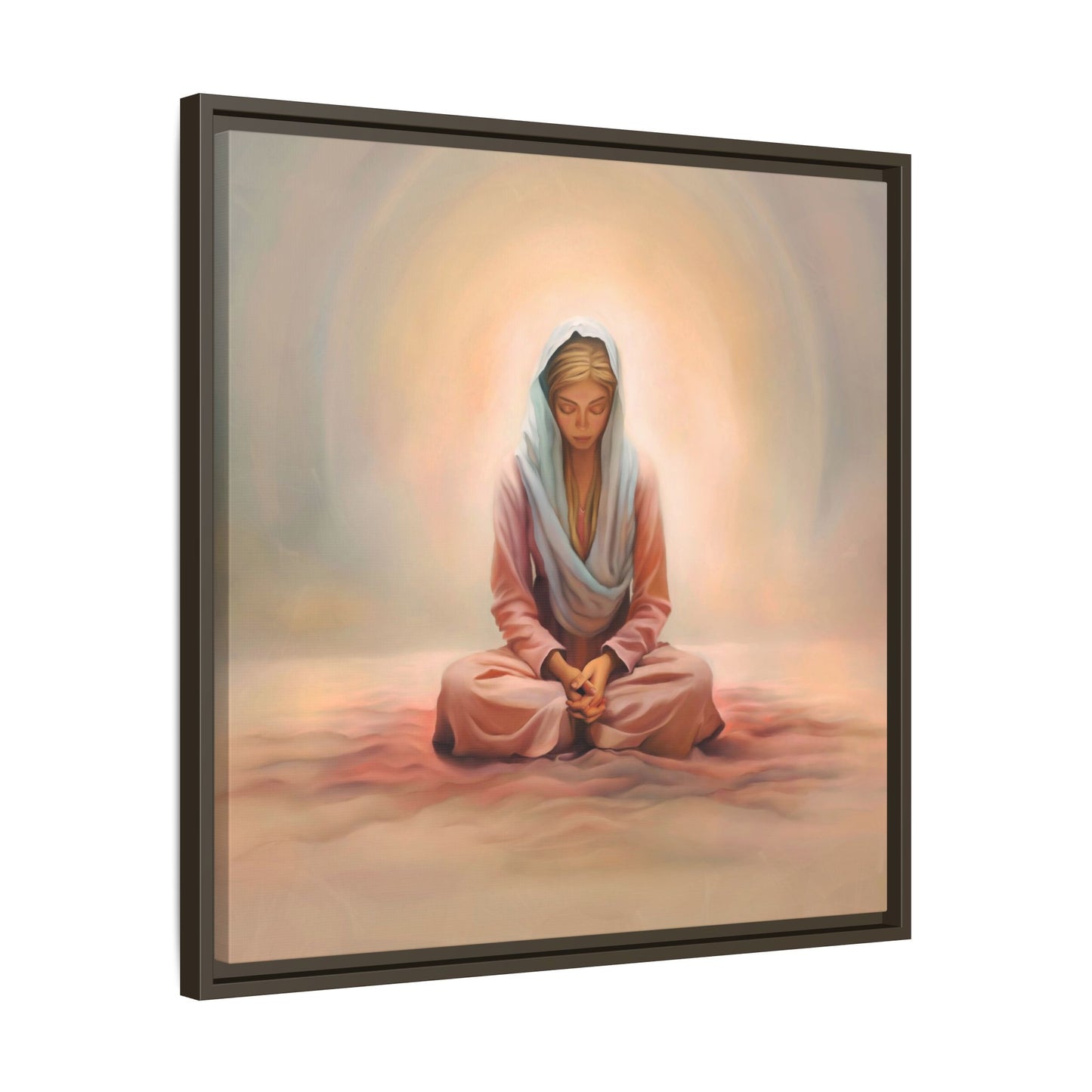 Stillness Framed Canvas Wall Art, Serene Meditation Decor, Spiritual Mindfulness Gift, Tranquil Room Accent, Woman Religious Art