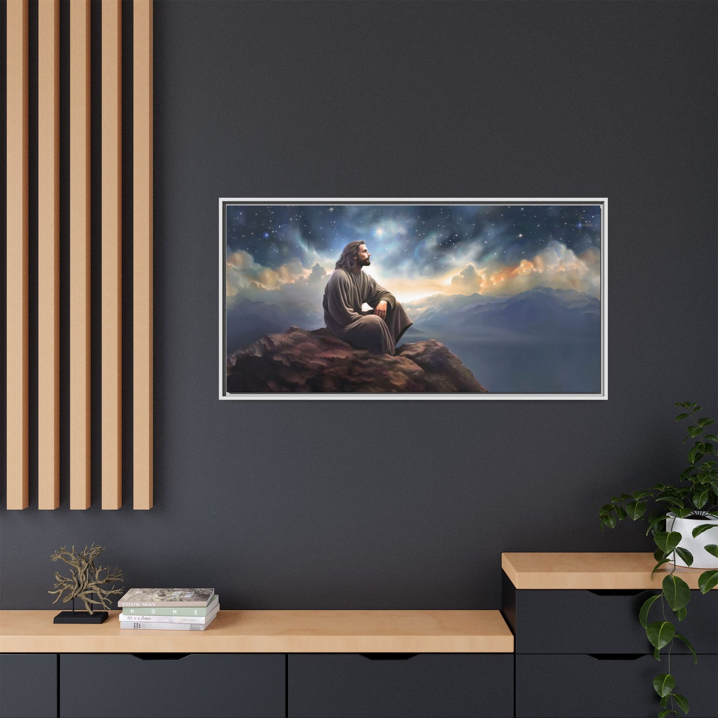 Jesus with The Stars, Canvas Print Art Framed, Jesus Christ Handmade Artwork, Deep Meditative Christian Gift