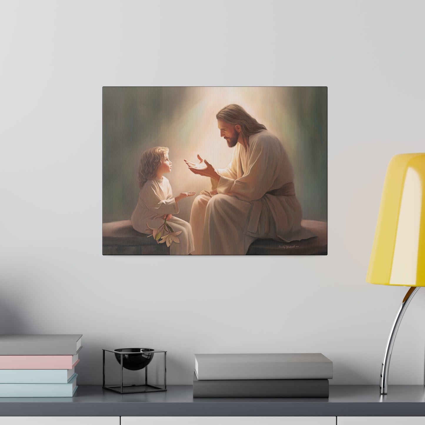 You Are The Light, fine art canvas print, Christian artwork, Jesus with a child, Jesus Christ with a little girl, Consider The Lillies