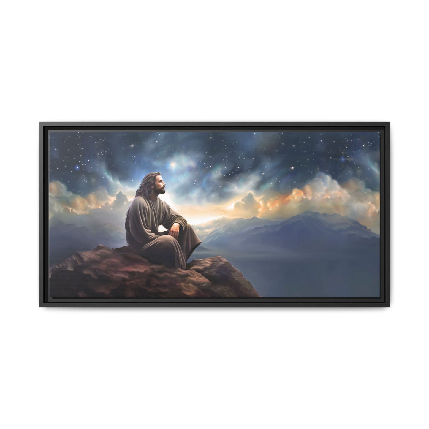 Jesus with The Stars, Canvas Print Art Framed, Jesus Christ Handmade Artwork, Deep Meditative Christian Gift