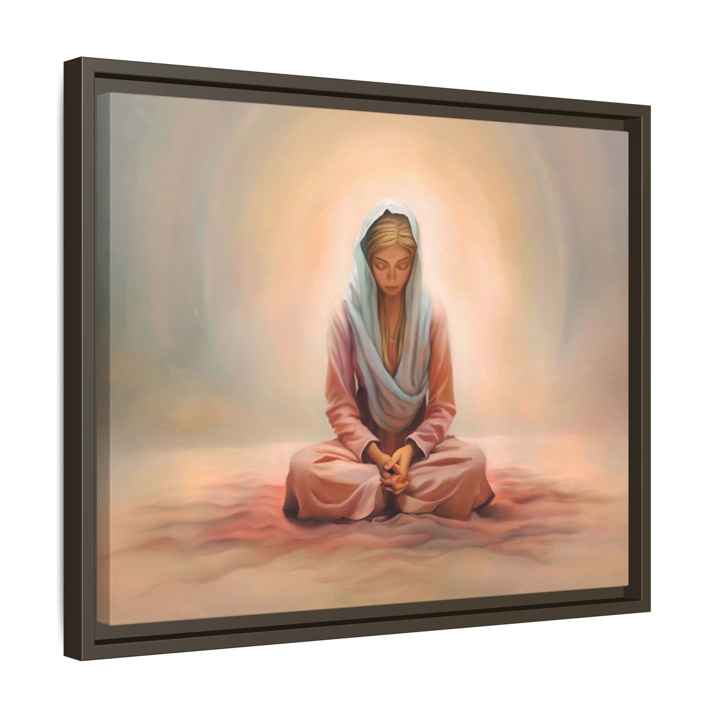 Stillness Framed Canvas Wall Art, Serene Meditation Decor, Spiritual Mindfulness Gift, Tranquil Room Accent, Woman Religious Art