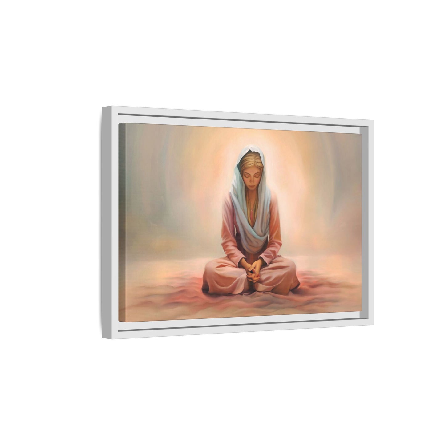 Stillness Framed Canvas Wall Art, Serene Meditation Decor, Spiritual Mindfulness Gift, Tranquil Room Accent, Woman Religious Art