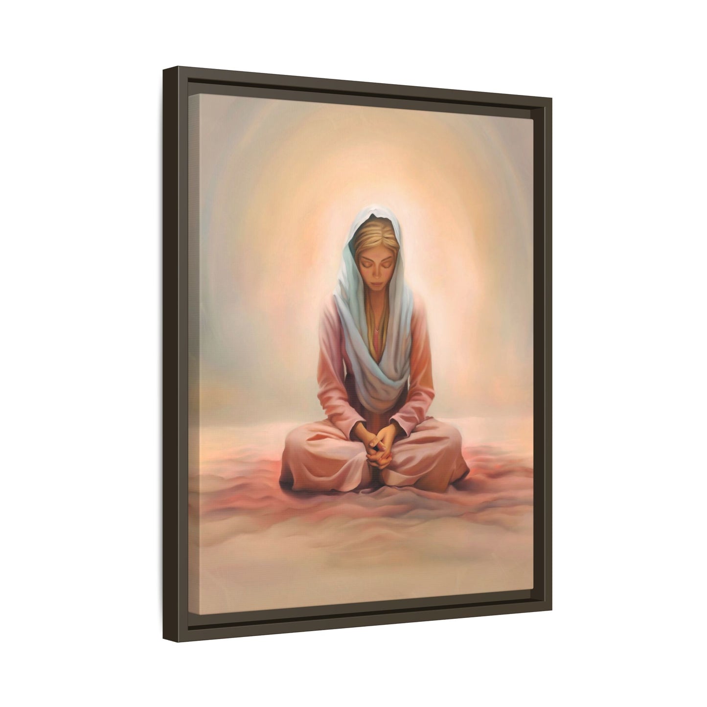 Stillness Framed Canvas Wall Art, Serene Meditation Decor, Spiritual Mindfulness Gift, Tranquil Room Accent, Woman Religious Art