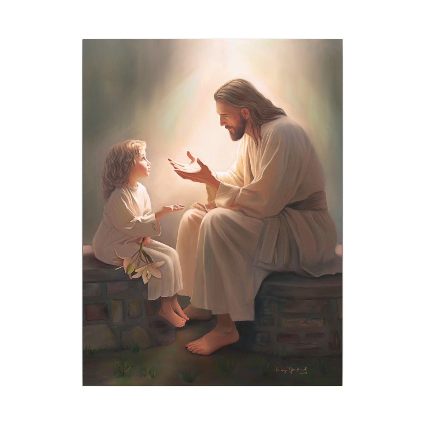 You Are The Light, fine art canvas print, Christian artwork, Jesus with a child, Jesus Christ with a little girl, Consider The Lillies