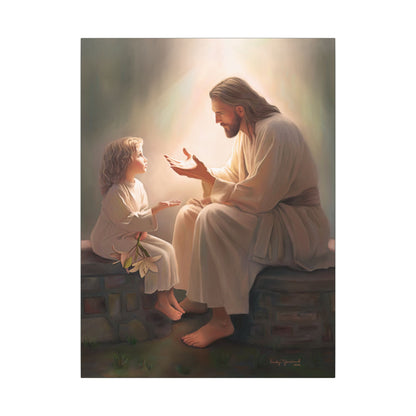 You Are The Light, fine art canvas print, Christian artwork, Jesus with a child, Jesus Christ with a little girl, Consider The Lillies