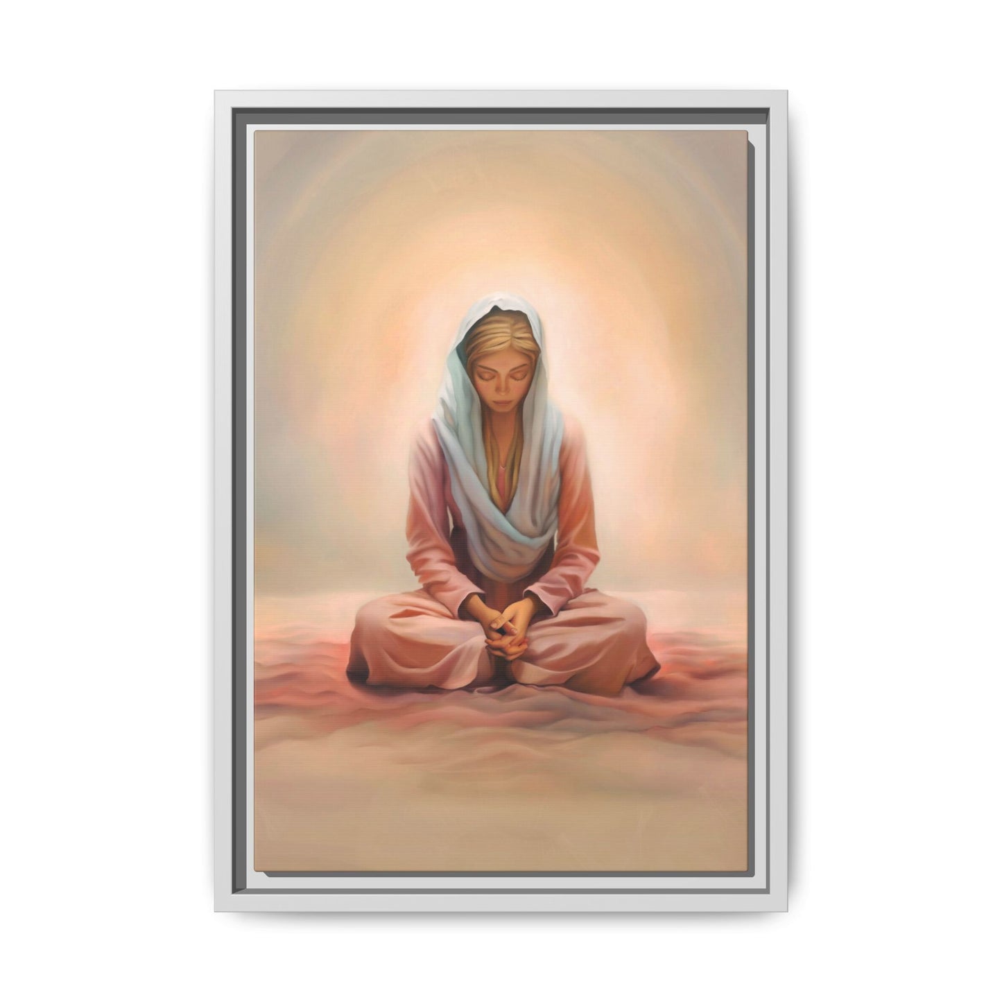 Stillness Framed Canvas Wall Art, Serene Meditation Decor, Spiritual Mindfulness Gift, Tranquil Room Accent, Woman Religious Art
