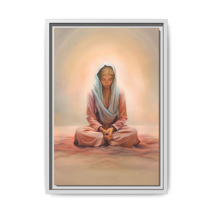 Stillness Framed Canvas Wall Art, Serene Meditation Decor, Spiritual Mindfulness Gift, Tranquil Room Accent, Woman Religious Art