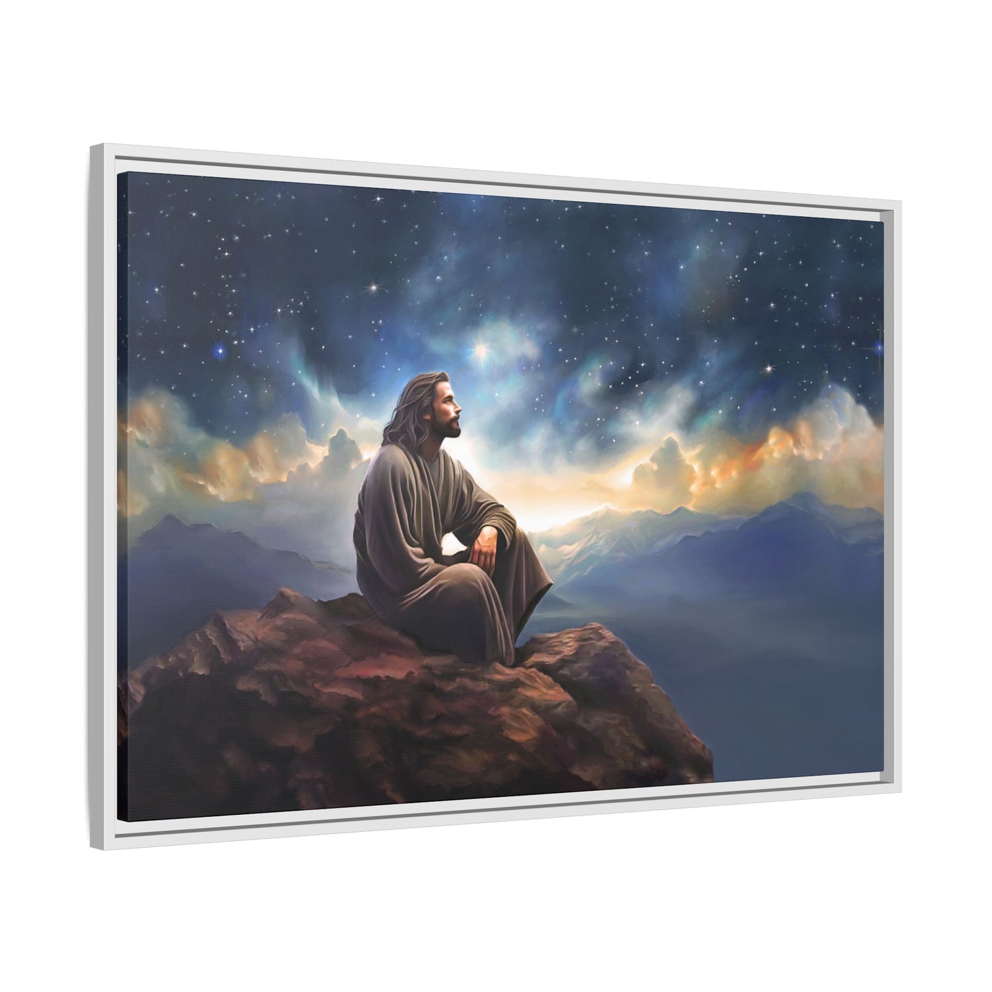 Jesus With The Stars, Framed Fine Art Canvas Print of Handmade Art, many sizes, Christian Art, Christian Gifts