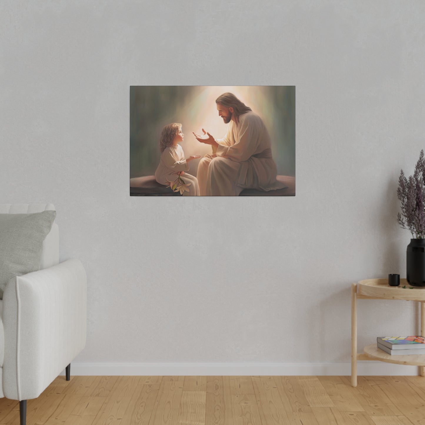 You Are The Light, fine art canvas print, Christian artwork, Jesus with a child, Jesus Christ with a little girl, Consider The Lillies