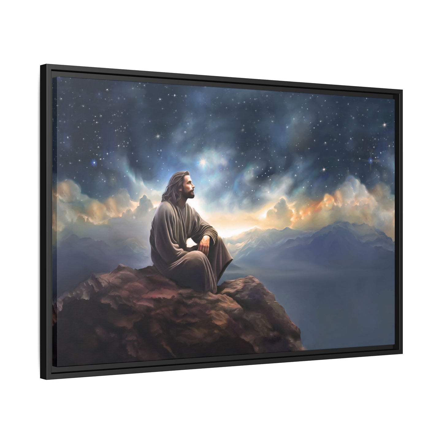 Jesus with The Stars, Canvas Print Art Framed, Jesus Christ Handmade Artwork, Deep Meditative Christian Gift