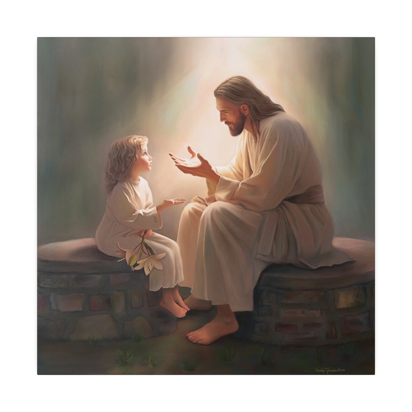 You Are The Light, fine art canvas print, Christian artwork, Jesus with a child, Jesus Christ with a little girl, Consider The Lillies