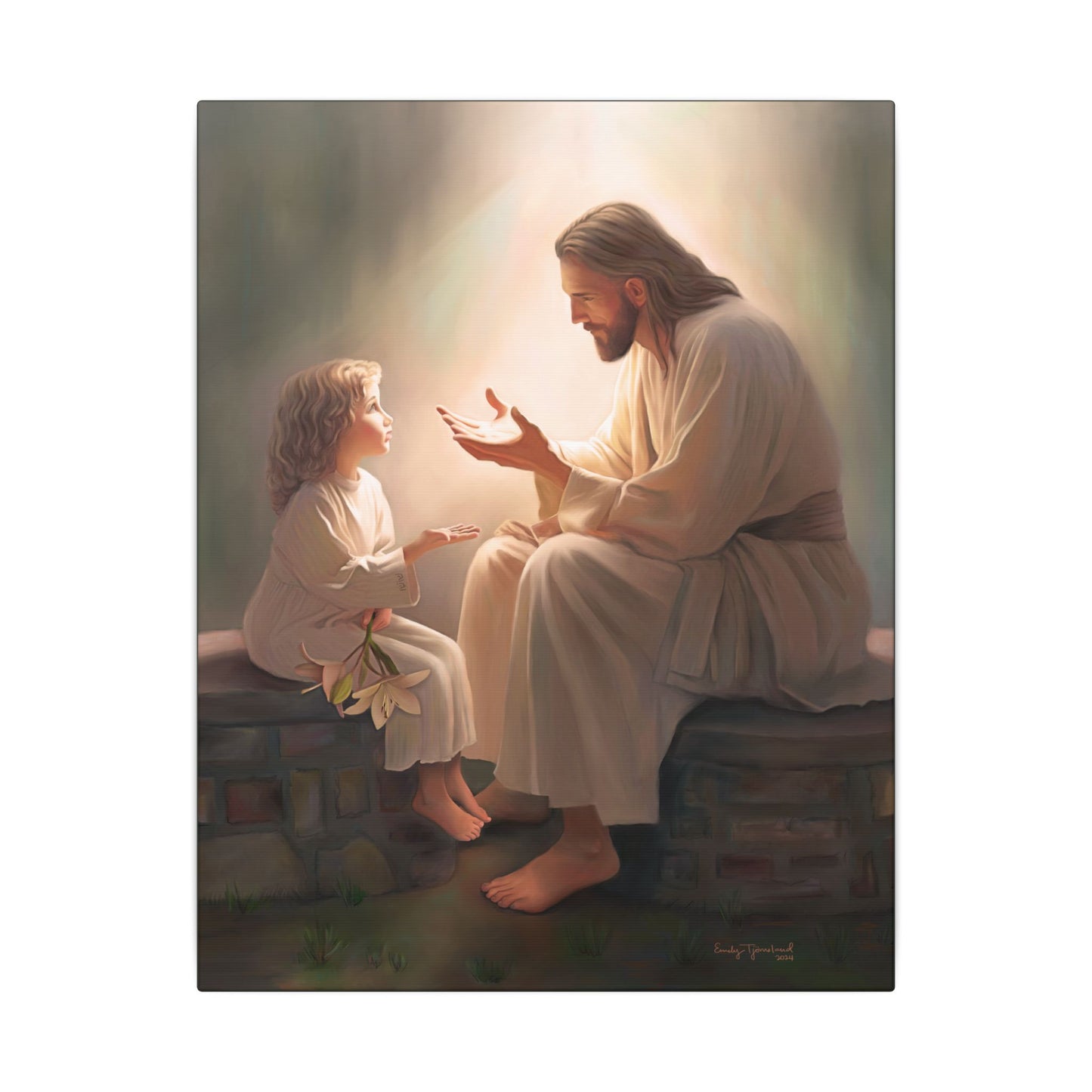 You Are The Light, fine art canvas print, Christian artwork, Jesus with a child, Jesus Christ with a little girl, Consider The Lillies