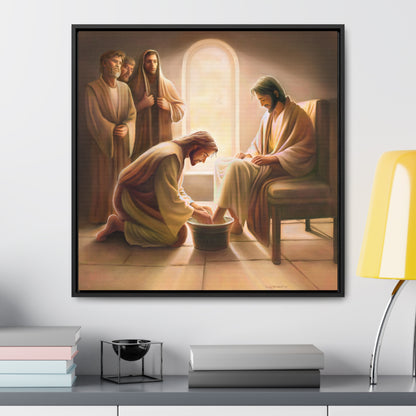 Jesus Washing the Feet, Canvas Print, Framed, The Unconditional Nature of God, Christian Art, Beautiful Art for Church and home, Gift for Him, Gift for Her