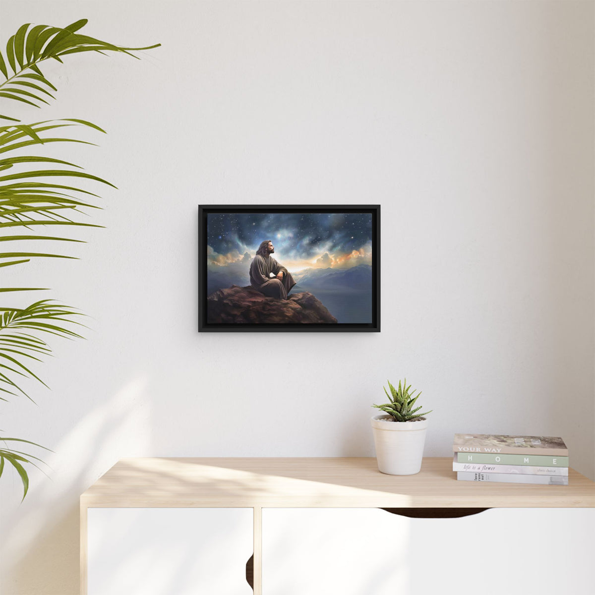 Jesus with The Stars, Canvas Print Art Framed, Jesus Christ Handmade Artwork, Deep Meditative Christian Gift